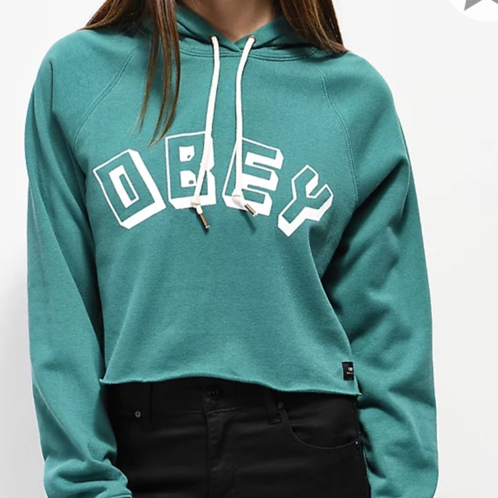 OBEY Comfy Creatures Teal Crop Hoodie